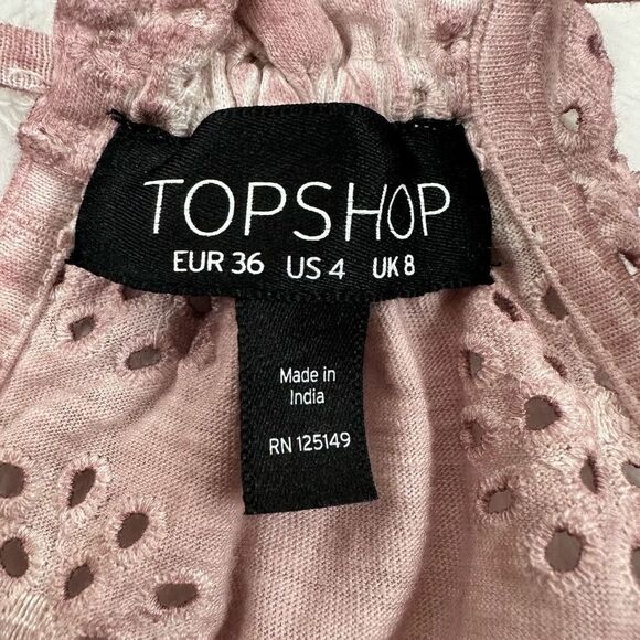 Topshop Women's Size 4 High Neck Mini Dress Pink Purple Eyelet Lace Ruffle - Picture 10 of 14